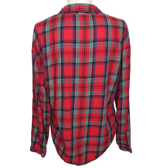 Victoria's Secret Red Plaid Cotton Blend Long Sleeve Button Up Pajama Top Size S - Picture 2 of 5